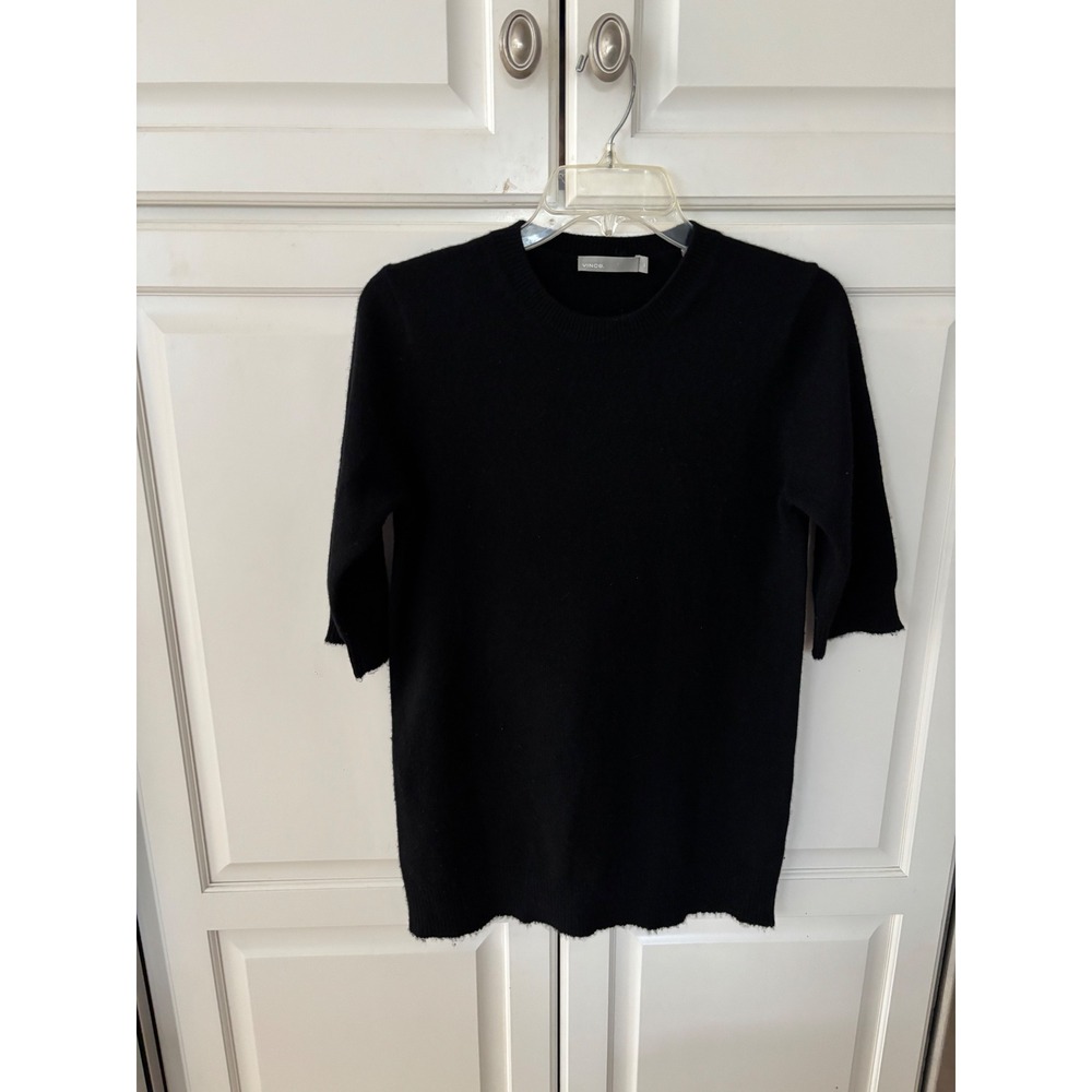 Vince Womens Black 100% Cashmere Elbow Sleeve Crewneck Sweater XS